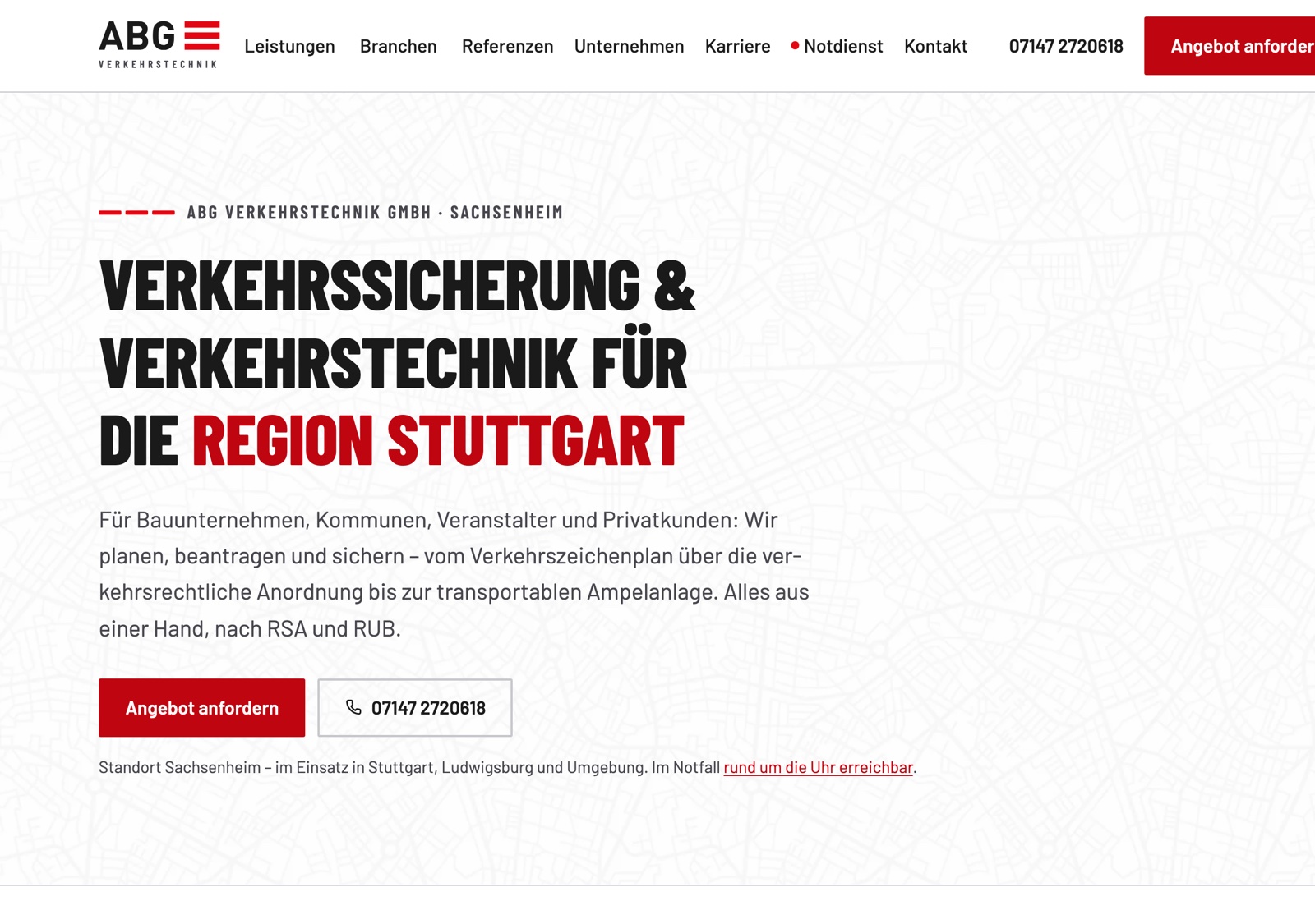 Aktuelle Website: ABG Verkehrstechnik, Region Stuttgart